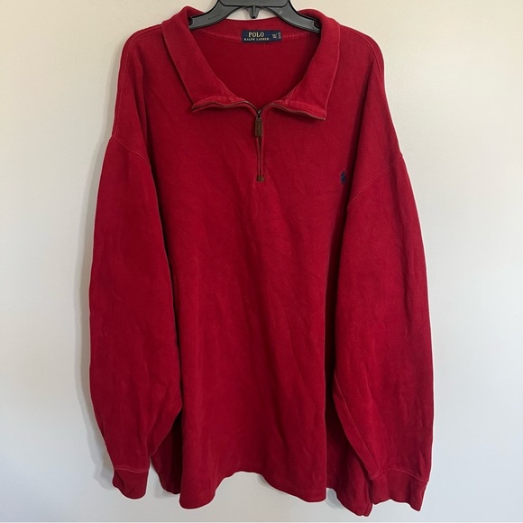 Men’s Vintage 90’s Polo Ralph Lauren Ribbed Quarter Zip Sweater Size 3XLT Red - Picture 1 of 10